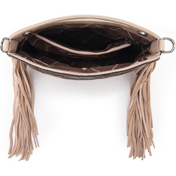 Western Fringe Crossbody Bag Vegan Leather Embroidered Boot Handbag - Picture 5 of 8